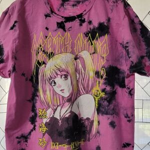 Anime Graphic Short Sleeve Tee - Pink and Black